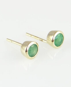 9ct Gold Round Emerald Stud Earrings