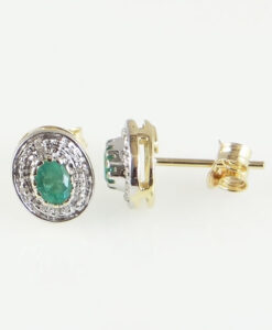 Gold Emerald and Diamond Earrings