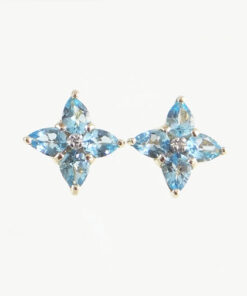 Gold blue topaz cluster earrings
