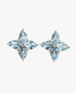 Gold blue topaz cluster earrings