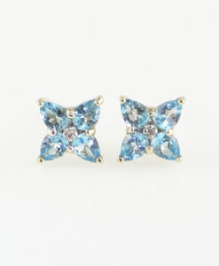 Yellow Gold blue topaz cluster earrings