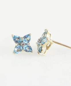 Gold blue topaz cluster earrings