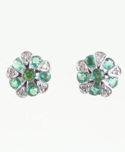Gold Emerald and Diamond Cluster Earrings