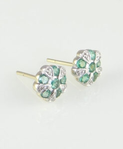 Gold Emerald and Diamond Cluster Earrings