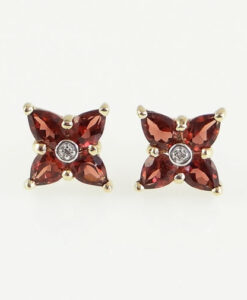 gold garnet and diamond cluster earrings
