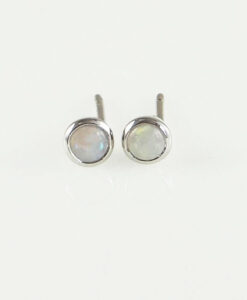 Silver Round Opal Stud Earrings
