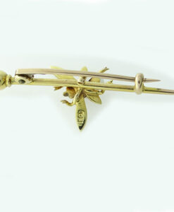 Gold Ruby and Seed Pearly Fly Brooch c1900