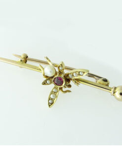Ruby and Seed Pearly Fly Brooch