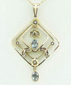 Aquamarine and Seed Pearl Pendant