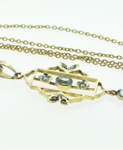 Gold Blue Topaz and Pearl Pendant