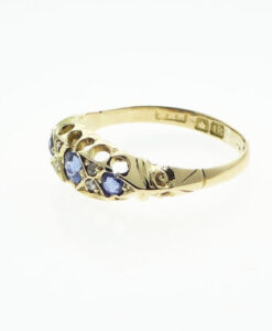 18ct Gold Diamond and Sapphire Boat Ring