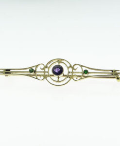 15ct Gold Emerald and Amethyst Suffragette Brooch