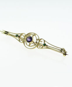 15ct Gold Emerald and Amethyst Suffragette Brooch
