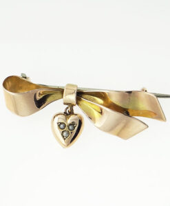 9ct Rose Gold Ribbon and Heart Brooch