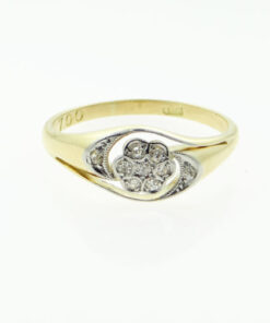 18ct Gold Diamond Daisy Swirl Cluster Ring c1900