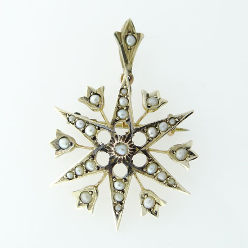 Gold Seed Pearl Star Pendant c1900