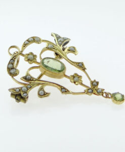 Gold Peridot and Seed Pearl Pendant c1900