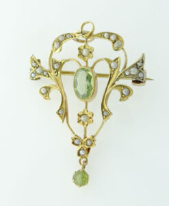 Gold Peridot and Seed Pearl Pendant c1900