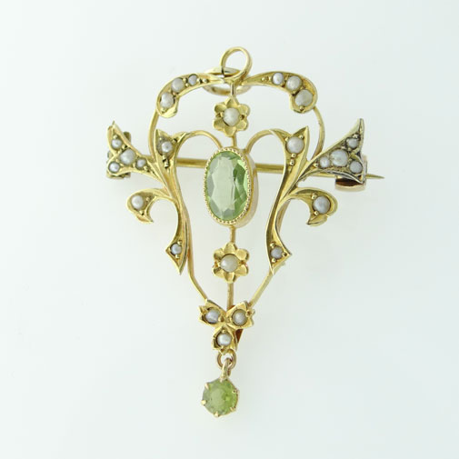 Gold Peridot and Seed Pearl Pendant c1900