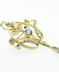 Antique Blue Topaz and Seed Pearl Pendant