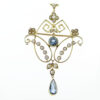 Antique Gold Blue Topaz and Seed Pearl Pendant