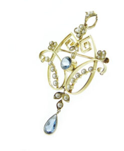 15ct Gold Blue Topaz and Seed Pearl Pendant