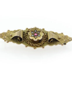 9ct Gold Ruby and Seed Pearl Brooch Chester 1914