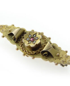 Antique 9ct Gold Ruby and Seed Pearl Brooch Chester 1914