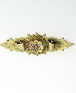 Antique 9ct Gold Ruby and Seed Pearl Brooch Chester 1914