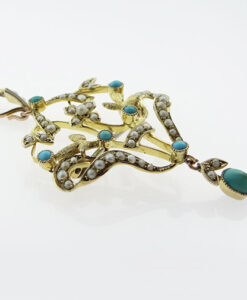 9ct Gold Turquoise and Seed Pearl Pendant c1900