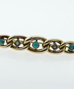 Rose Gold Turquoise and Seed Pearl Suffragette Brooch