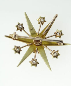 15ct Gold Diamond and Seed Pearl Star Brooch