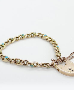 Antique 9ct Rose Gold Diamond and Turquoise Bracelet