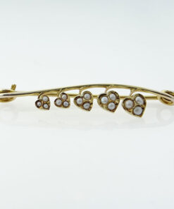 Antique 9ct Gold Seed Pearl Hearts Brooch
