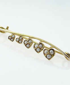 9ct Gold Seed Pearl Hearts Brooch