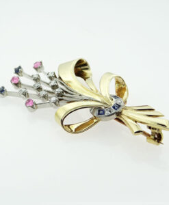 18ct Gold Platinum Diamond and Sapphire Brooch