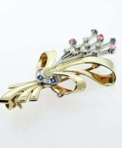 Art Deco 18ct Gold Platinum Diamond and Sapphire Brooch