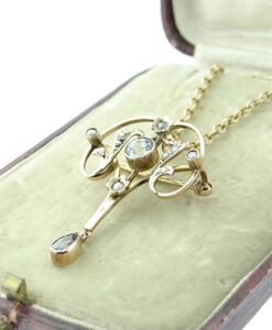 9ct Rose Gold Aquamarine and Seed Pearl Pendant