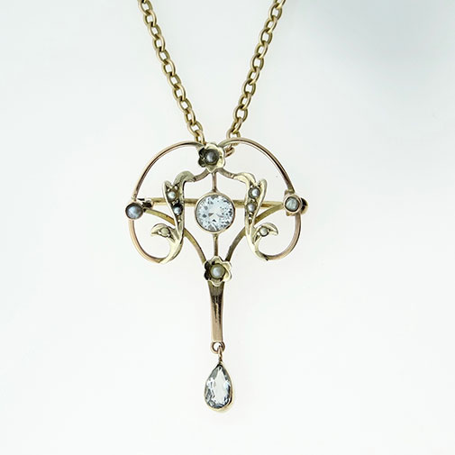 9ct Rose Gold Aquamarine and Seed Pearl Pendant