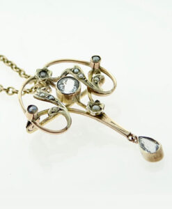 9ct Rose Gold Aquamarine and Seed Pearl Pendant