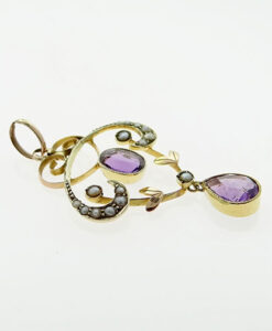 9ct Gold Amethyst and Seed Pearl Pendant c1900