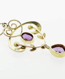 9ct Gold Amethyst and Seed Pearl Pendant c1900