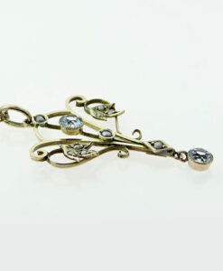 Antique Gold Aquamarine and Seed Pearl Pendant