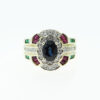 9ct Gold Diamond, Ruby, Emerald and Sapphire Cluster Ring