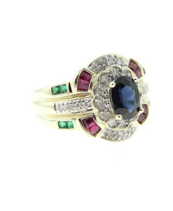 9ct Gold Diamond, Ruby, Emerald and Sapphire Cluster Ring