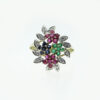 9ct Gold Diamond, Ruby, Emerald and Sapphire Flower Cluster Ring