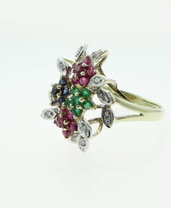 Diamond, Ruby, Emerald and Sapphire Flower Cluster Ring