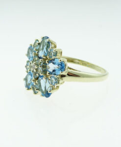 9ct Gold Diamond and Blue Topaz Cluster Ring