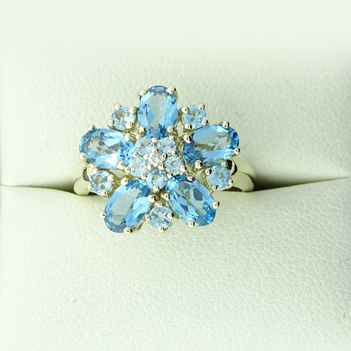 9ct Gold Diamond and Blue Topaz Cluster Ring