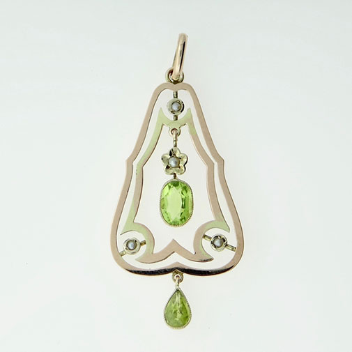Antique 9ct Gold Peridot and Seed Pearl Pendant c1900 | The Jewellery ...
